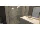 Contemporary bathroom with marble shower and modern vanity with stainless steel fixtures at 2085 Dellwood Pl, Decatur, GA 30032