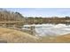 Scenic pond with stone retaining wall and mature trees offers a peaceful setting at 165 Standing Oak Pl, Fayetteville, GA 30214