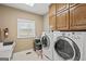 Well-equipped laundry room with washer, dryer, utility sink, and storage cabinets at 7395 Old Rico Rd., Chattahoochee Hills, GA 30268