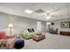 This finished basement includes carpet, recessed lights, and an adjoining bathroom at 140 Rockglen Ct, Fayetteville, GA 30215