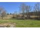 Open meadow view with a gentle slope, green grass, and scattered trees under a bright blue sky at 1761 Reavesville Rd, Bowdon, GA 30108
