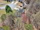 Aerial view displays the house in the neighborhood surrounded by lush greenery and a tranquil neighborhood atmosphere at 204 Eleanor Ct, Stockbridge, GA 30281