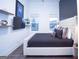 Modern bedroom with tufted headboard, floating shelves, and large windows at 170 Fowler St # 200, Woodstock, GA 30188