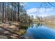 Scenic view of the lake with a boathouse surrounded by a forest and mature trees at 897 Winding Trl, Lawrenceville, GA 30046