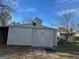Exterior view of metal outbuilding with a small door and concrete base at 360 Meadowbrook Dr, Mcdonough, GA 30253