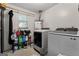Modern laundry room with washer, dryer, shelving, and natural light at 2612 New Haven Dr, Jonesboro, GA 30236