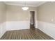 Dining area with modern lighting, wainscoting, and wood floors for a comfortable and stylish dining experience at 5105 Cascade Hills Cir, Atlanta, GA 30331