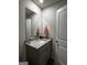 Half bath with grey vanity and patterned granite countertop at 231 Ivey Ter # 47, Temple, GA 30179