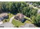 Aerial view of a meticulously landscaped home featuring a circular driveway and lush green lawn at 3015 Gold Creek Dr, Villa Rica, GA 30180