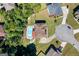 Aerial view showcases the backyard swimming pool, patio, and well-manicured yard in a desirable neighborhood at 3015 Gold Creek Dr, Villa Rica, GA 30180