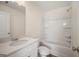 Well-lit white bathroom featuring a shower-tub combo and single sink vanity at 105 Creekside Knl, Grantville, GA 30220