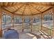 Interior view of a gazebo with a wood floor, seating, and a grill at 179 Green Valley Rd, Fayetteville, GA 30214
