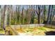 Backyard features a wooden fence, green grass, and bordering woods at 136 Glynn Addy Dr, Stockbridge, GA 30281