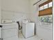 Laundry room with updated washer and dryer, plus a window to the back yard at 300 The Enclave, Peachtree City, GA 30269