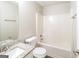 Clean bathroom with shower/tub combo and neutral fixtures at 139 Surge Stone Ln, Stockbridge, GA 30281