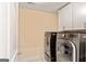 Laundry room with modern appliances and white cabinets offers convenience at 814 Parker Pass, Peachtree City, GA 30269