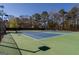 Community tennis courts with vibrant blue playing surface, surrounded by lush trees and black fencing at 1491 Hada Ln, Lawrenceville, GA 30044