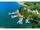 Overhead view of boats docked along the tranquil lake, surrounded by lush green trees at 2304 Larchmont Ct, Villa Rica, GA 30180