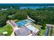 Aerial view of tennis courts and a community pool surrounded by lush landscaping and trees at 2304 Larchmont Ct, Villa Rica, GA 30180