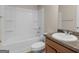 Full bathroom with a shower/tub combo and single sink vanity at 1064 Lear Dr, Locust Grove, GA 30248
