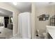 Bathroom with neutral walls, tile flooring, bathtub, and shower curtain at 402 Mill Pond Rd # 402, Roswell, GA 30076