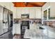 Well-appointed kitchen featuring white cabinets, modern appliances, and eye-catching brick backsplash at 509 Eskew Rd, Mcdonough, GA 30252