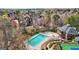 Overhead image of the community pool with lounge chairs and clubhouse with covered seating at 3149 Hidden Falls Ne Dr, Buford, GA 30519