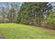 Expansive backyard features a lush green lawn and a border of mature trees providing privacy at 205 Valley View Dr, Tyrone, GA 30290
