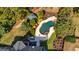 Stunning aerial perspective of a private swimming pool surrounded by a manicured lawn and decorative plantings at 265 Ridgewood Dr, Fayetteville, GA 30215