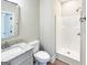 Well-lit bathroom with white fixtures, shower, and vanity at 217 Point Ridge Ct, Temple, GA 30179