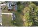 Expansive aerial view of a well-maintained home with a pool, spacious yard, and mature trees near a creek at 237 Summerford Pl, Stockbridge, GA 30281