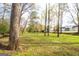 Green, grassy backyard with mature trees and a distant view of the house and outbuilding at 237 Summerford Pl, Stockbridge, GA 30281
