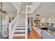 Inviting living room featuring hardwood floors, a staircase and a comfortable seating area at 720 Strawflower Ln, Locust Grove, GA 30248