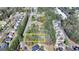 Aerial view of a homesite in a residential community, surrounded by mature trees and established homes at 768 Scales Rd, Suwanee, GA 30024
