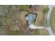 Birds-eye view of home with dark roof, large front yard, and circular driveway at 308 Tussahaw Trl, Locust Grove, GA 30248