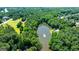 Overhead shot showcases a serene lake surrounded by mature trees in this beautiful residential community at 129 Old Norton Rd, Fayetteville, GA 30215