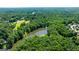 Overhead view of a community with a peaceful lake surrounded by lush green trees and landscaping at 129 Old Norton Rd, Fayetteville, GA 30215