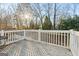 Wooden backyard deck with white railing offering an outdoor space to enjoy the backyard with mature trees at 140 Jodeco Station Ter, Stockbridge, GA 30281