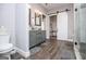 Modern bathroom features a double vanity and tiled shower at 640 Lovell Rd, Temple, GA 30179