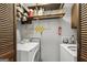 Interior laundry room with washer, dryer, shelving and wood door at 5217 Hollyhock Rd, Douglasville, GA 30135