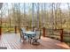 Inviting back deck featuring an outdoor dining area, overlooking peaceful wooded scenery and natural backdrop at 801 Streamside Dr, Mcdonough, GA 30252