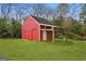 Exterior of a charming red outbuilding in a spacious, well-maintained backyard at 85 Bryan St, Mcdonough, GA 30253