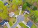 Aerial view of homes on a cul-de-sac with mature trees, and well-maintained lawns at 324 Sue Ct, Temple, GA 30179
