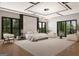 Elegant bedroom with a tray ceiling, plush furnishings, and multiple windows with wooded views at 2702 Antioch Ne St, Conyers, GA 30013