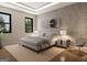 Well-lit bedroom with minimalist décor, hardwood floors, large windows, and contemporary furnishings for comfortable living at 2700 Antioch Ne St, Conyers, GA 30013