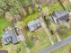 An aerial view of the property showcasing the roof, lawn, and nearby homes at 240 Sturgess Run, Sharpsburg, GA 30277