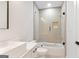 Bathroom features shower over tub with glass screen and double vanity for added convenience at 1230 Hayes Sq, Peachtree City, GA 30269