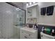 A bathroom featuring subway tiles in the shower, a modern vanity, and stylish fixtures at 1910 Reese Rd, Rutledge, GA 30663
