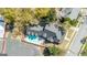 Overhead view of the home featuring a swimming pool and a detached garage at 2173 Conyers Se St, Covington, GA 30014