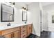 Bathroom with double sink vanity, modern fixtures, and tile flooring at 279 Deer Creek Run # 4, Moreland, GA 30259